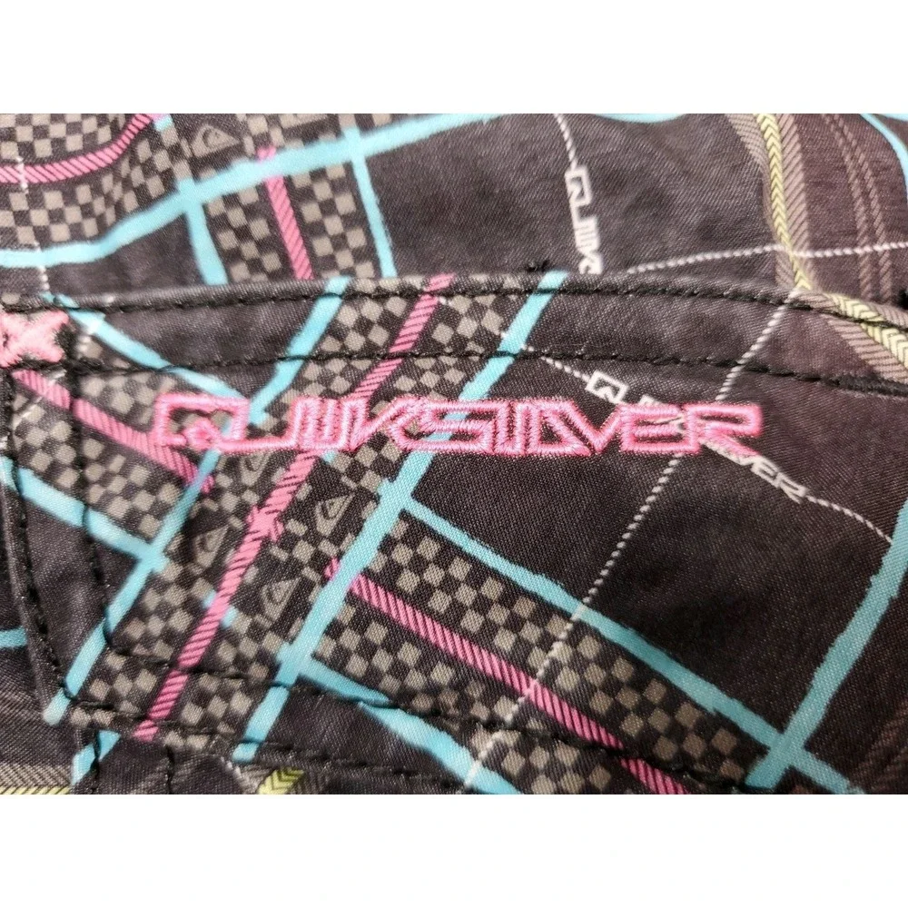 Vtg Quicksilver Board Shorts Swim Trunks Men 32 34 Black Blue Pink Plaid 90s Y2K
